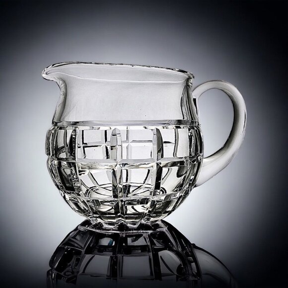 Vintage Molded Clear Glass Pitcher Geometric Pattern Jug Applied Handle - Picture 1 of 11